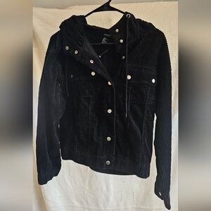 Forever 21 Womens Black Corduroy Hooded Jacket, size small